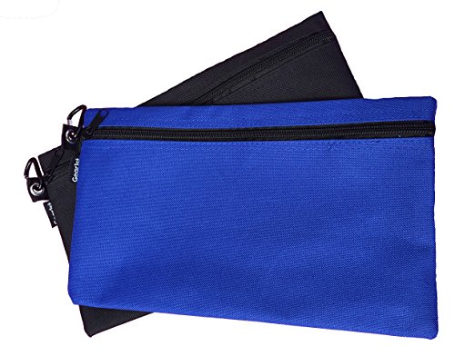 Zipper Bag Poly Cloth Value Pack of 2 Blue/Black Organize Storage Pouch Supplies Tools Cosmetics Money