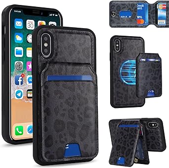 SailorTech iPhone Xr case with Credit Card Holder mag Safe, iPhone XR Phone Leather Case Wallet for Women Compatible mag Safe Wallet Detachable 2-in-1 for Men-Black Leopard