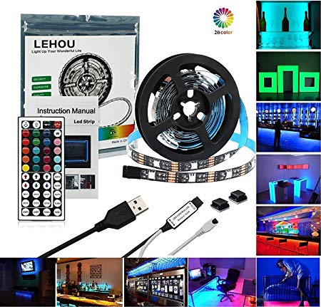 LED Strip Lights, LEHOU 2M LED TV Backlight Lamps USB Bais Lighting RGB LED Strip with 44Keys Remote Control for HDTV, Flat Screen TV LCD, PC Monitor, Cabinets, Home Theater