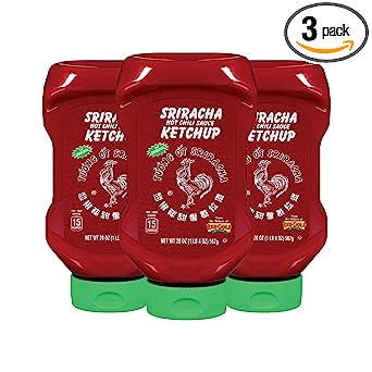 Huy Fong Hot Sriracha Chili Sauce Tomato Ketchup, Gluten Free, 20 Ounce Squeeze Bottles, 3-Pack