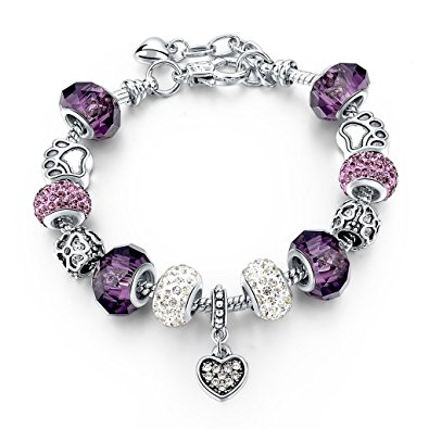 Choker® Fashion Silver Plated Snake Chain Charm Bracelets Jewelry Bangles Purple Murano Glass Crystal Beads Bracelet for Women Teen Girls