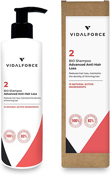 vidalforce CHAMPU 2 Anticaida Fall Advanced Natural Certificate No Sulfates Quimicos, Paraben Free and SILICONAS. All Types of Hair. Man & Woman