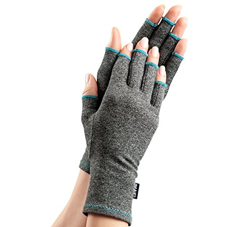IMAK Compression Gloves (Medium, Gray with Sapphire Stitching)