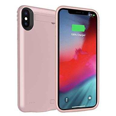 Battery Case for iPhone Xs Max, ZURUN 5200mAh with Kickstand Portable Protective Charging Case Extended Rechargeable Battery Pack Charger Case Compatible with iPhone Xs Max (6.5 inch) (Rose Gold)
