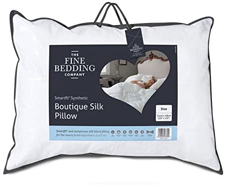 The Fine Bedding Company, Boutique Silk Pillow, Microfibre Standard Size Pillow, 100% Cotton Soft Touch Cover, Machine Washable