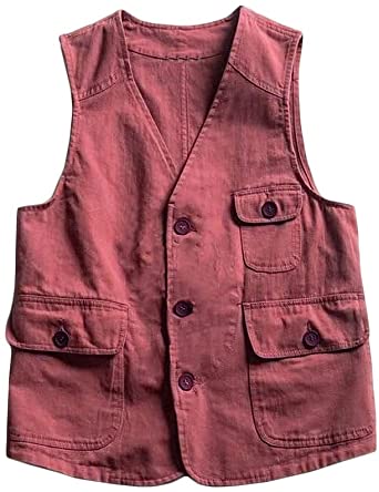 Makkrom Mens Casual Safari Travel Vest Button Down Lightweight Solid Outdoor Fishing Sleeveless Jacket