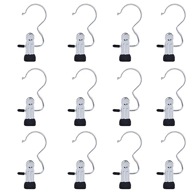 Fashion Easy 12 PCS Boot Hanger Clips,Laundry Hook Hanging Clothes Pins Stainless Steel Hanger Hold Clips for Bras, Socks, Towels, Underwear,Hats,Scarfs,Towels,Pants and Baby Clothes