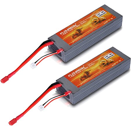 Floureon 2 Packs 30C 2S 7.4V 5200mAh Lipo Battery Hard Case with Deans Connector for RC Quadcopter Helicopter Airplane Drone and FPV