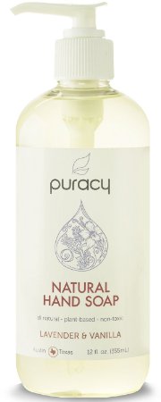 Puracy All Natural Liquid Hand Soap All Natural Plant-Based Non-Toxic Lavender and Vanilla 12oz