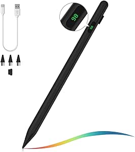 MoKo Stylus Pen for Touch Screen, Active Universal Stylus Pen Compatible with iPad/iPhone/Samsung/Lenovo/Xiaomi and Other iOS/Android Smartphone and Tablet Devices Tablet Pen with Power Display, Black