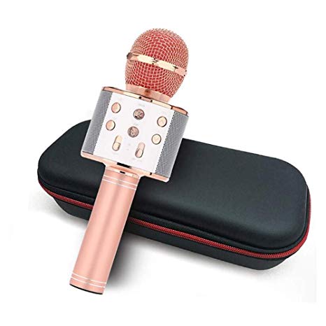 GOCTOS Karaoke Bluetooth Wireless Microphone 3 in 1 Portable Handheld Mic Speaker Machine for Company Meeting Family Kids Party - Compatible iPhone, Android, iPad, PC and All Smartphones (Rose Gold)
