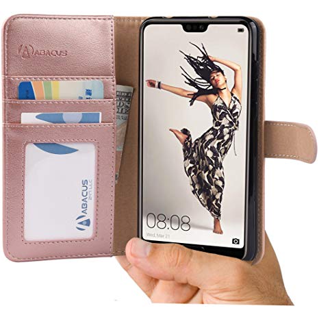 P20 PRO Case by Abacus24-7®, Leather Wallet with Flip Cover, Credit Card Pockets and Stand Compatible with Huawei P20 PRO Phone - Rose Gold
