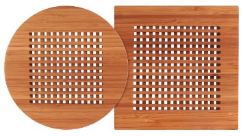 Totally Bamboo Lattice Trivets, Durable and Beautiful Bamboo Protects Tabletops and Counters in Style, Round is 8" Diameter and Square is 8" by 8" and 1/2" Thick