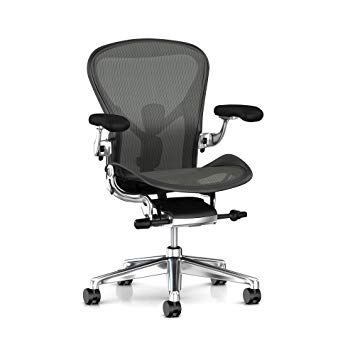 Herman Miller Aeron Task Chair: Tilt Limiter/Seat Angle - PostureFit SL - Fully Adj Arm   Armpad Depth - Black Vinyl Armpad - Carpet Caster