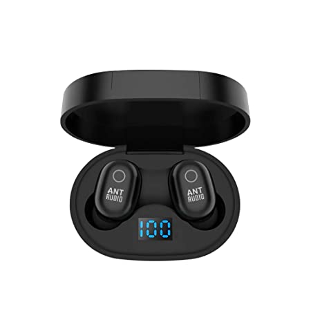 Ant Audio Wave Sports 721 Bluetooth Wireless Earphone TWS 5.0 Touch Control Earbuds with LED Charging Dock, IPX5 Waterproof 3D Stereo Music Headset Built-in Mic with 400Mah Power Case
