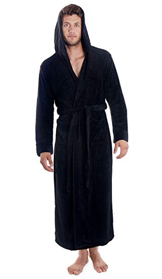 Verabella Women Men's Long Plush Fleece Robe with Hood, Solid Color Bathrobe