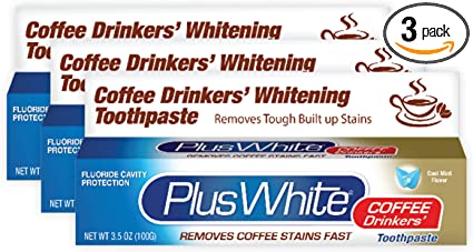 Plus White Coffee Drinkers’ Whitening Toothpaste – Quickly Removes Tough Stains & Yellowing – Plaque Removal, Tartar Control & Cavity Protection (3.5 oz, Pack of 3)