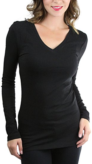 ToBeInStyle Women's Basic V-Neck Long Sleeve Tee