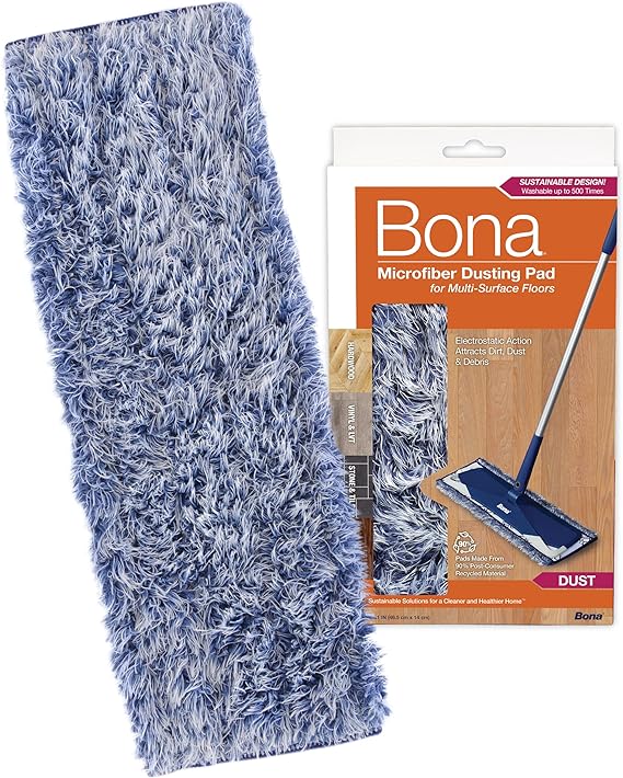 Bona Microfiber Dusting Pad for Multi-Surface Floors - Fits All Bona Mops - Attracts and Picks Up Dust, Pet Hair, and Dirt on Wood, Stone, Tile, Laminate, and Vinyl Floors