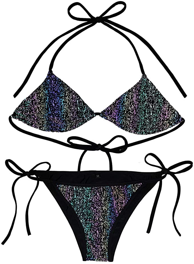AKFLY Triangle Bikini Swimsuit for Women Halter Bikini and Honeymoon Reflective Swimwear