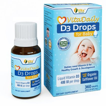 Vita Optimum Baby Vitamin D Drops in Organic Safflower Oil and Non-GMO 400 IU