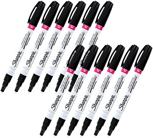 Sharpie Oil-Based Paint Marker, Fine Point, Black Ink, Pack of 12