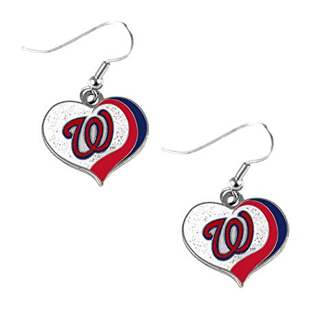 Washington Nationals MLB Sports Team Logo Glitter Heart Earring Swirl Charm Set