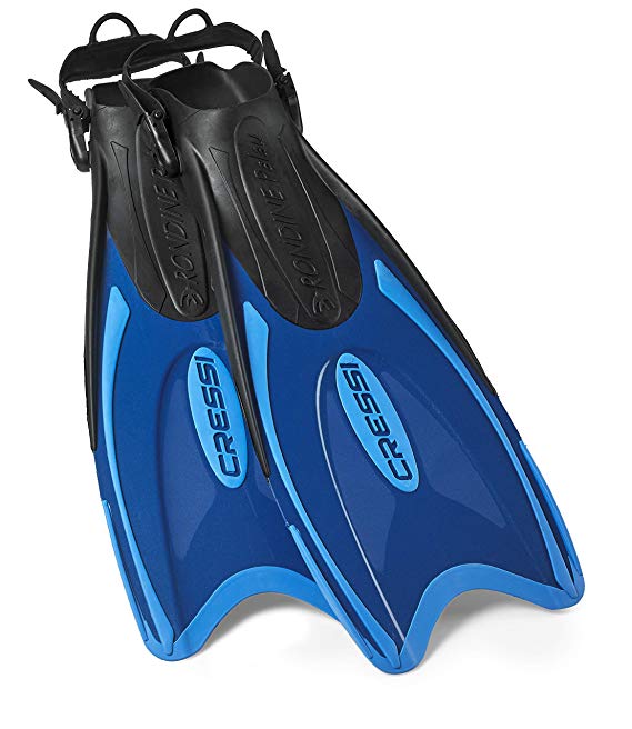 Cressi Palau Long Italian Designed Aadjustable Strap Open Heel Scuba Snorkeling Fin Flippers, Black Blue - M/L | US Man 7/10 | Womens 8/11