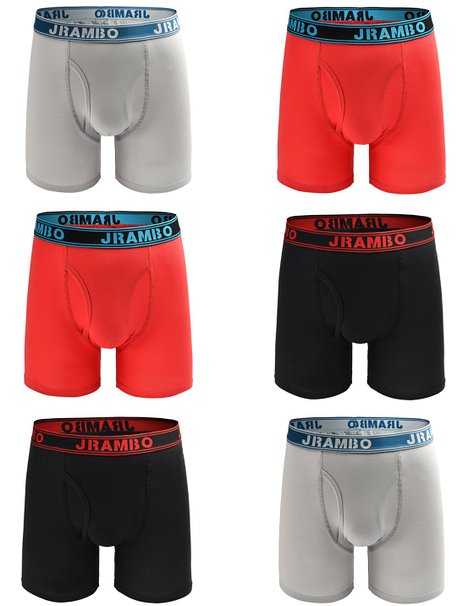 JRAMBO Mens Boxer Briefs Solid Underwear With Elastic Waistband( Pack of 6)