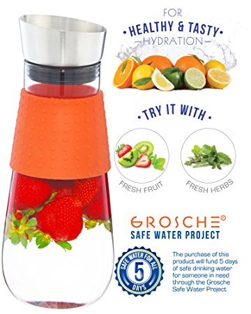 Grosche Maui Water Pitcher and Fruit Infuser 1000 ml Orange