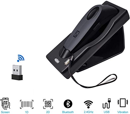 Barcode Scanner Dual 2.4G Wireless   Bluetooth 1D 2D Barcode Scanner QR PDF417 Data Matrix UPC Rechargeable Bar Code Scanner for Laptops/PC/Android/Apple iOS