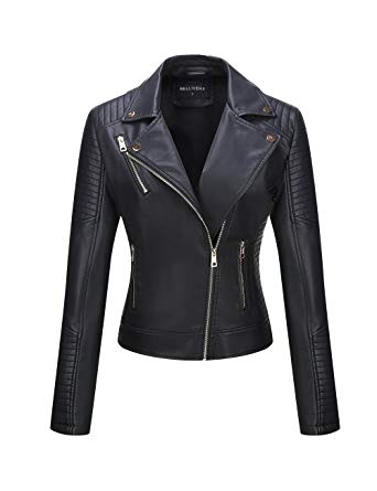 Bellivera Womens Faux Leather Short Jacket for Fall