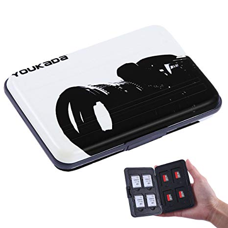 YOUKADA Metal Memory Card Case Micro SD Holder Water-Resistant Pocket-Sized SD Holder for 8 SD Cards & 8 Micro SD Cards (Camera)