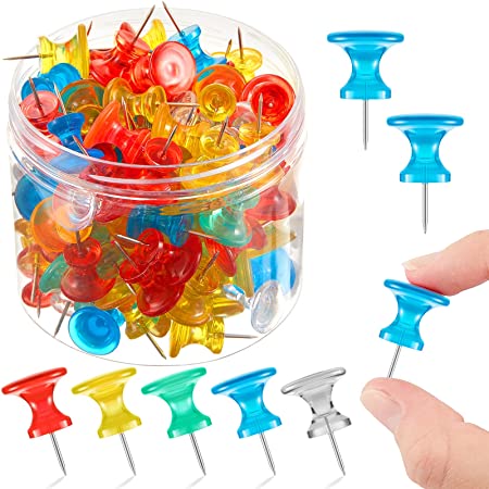 60 Pieces Giant Push Pins Clear Thumb Tacks Steel Point 1 Inch Plastic Heads Pins Marking Pins for Cork Board (Red, Yellow, Blue, Green, Clear)