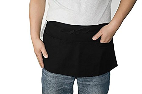 i COVER Black classic 3 pocket Commercial Restaurant waist apron 24"X12" heavier fabric, more durable (Set of 2) AP103