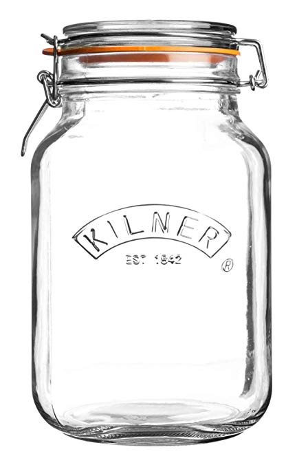 Kilner Square Glass Top Jar with Rubber Seal and Stainless Steel Clip, 1.5 Litre