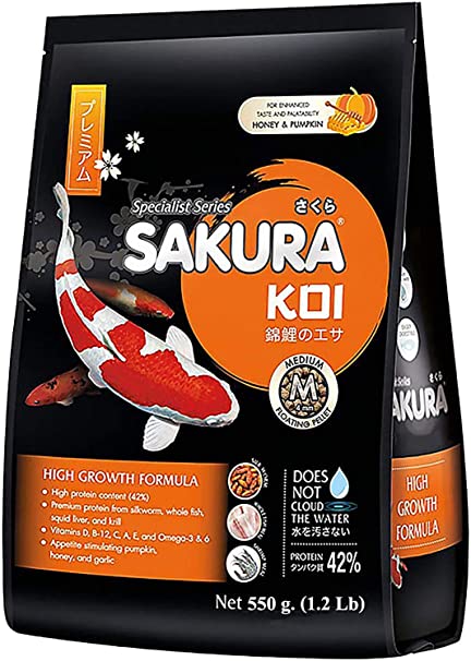 Sakura Koi HIGH Growth Floating pellets high Protein 42% Highly Nutritious for Growth Fast Formula Big Muscle, Color Enhancing & Mass gain