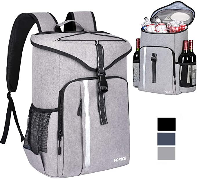 FORICH Cooler Backpack Insulated Backpack Cooler Bag Leak Proof Portable Soft Cooler Backpacks to Work Lunch Travel Beach Camping Hiking Picnic Fishing Beer Bottle for Men Women, 30 Cans (Grey)