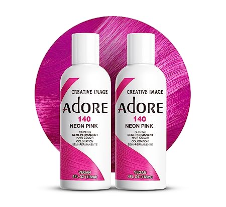 Adore Semi Permanent Hair Color - Vegan and Cruelty-Free Hair Dye - 4 Fl Oz - 140 Neon Pink (Pack of 2)