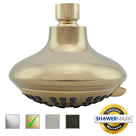 ShowerMaxx ​Shower Head ​6 Spray Settings | Luxury Spa Grade Fixed Rainfall Filtered Showerhead ​| Adjustable Brass Swivel Ball Joint & Teflon Tape | ​Premium Polished Brass Finish