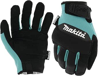 Makita Unisex 100% Genuine Leather-palm Performance work gloves, Teal/Black, Medium US