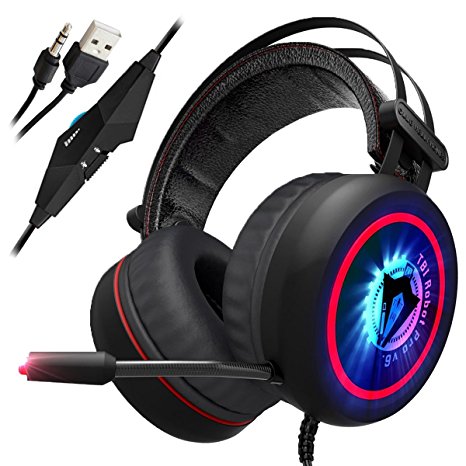 [NEWEST 2018 UPGRADED] Gaming Headset for XBox One, PS4, PC - 7.1 Best Surround Stereo Sound, Noise Cancelling Mic, 3.5mm Soft Breathing Over-Ear Game Headphones – USB LED Laptop, PS3