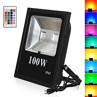 T-SUN Led Flood Lights,100W RGB Color Changing Waterproof Security Lights, with US Plug, Super Bright Remote Control Outdoor Spotlight, for Garden, Yard, Warehouse Sidewalk ,Backyard, Garage