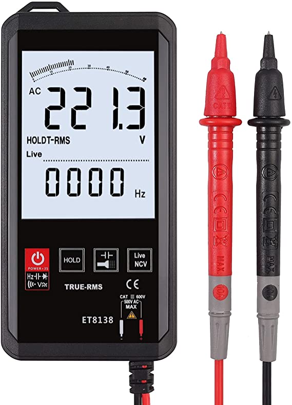 Digital Multimeter Smart Touch Screen True RMS 6000 Counts Automotive Multitester Analog Bar with Transistor Capacitor NCV AC/DC Voltage, Capacitance, Resistance, Diode Continuity Tester