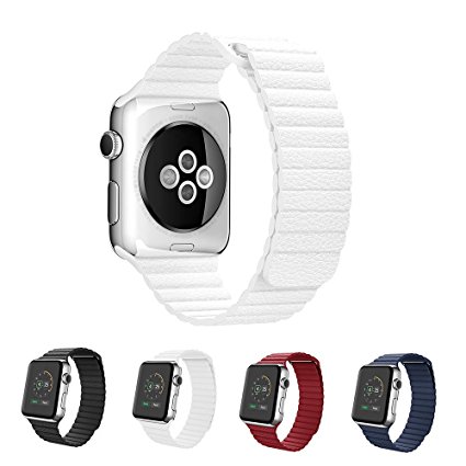 SUNKONG® Apple Watch Band Leather Loop Wrist Strap Replacement with Classic Magnet Clasp for Apple Watch Sport and Edition All Models