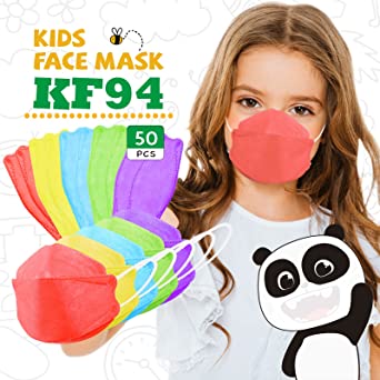 50 PCS Kid Multicolored KF94 Face Masks with Nose Clip, 4-Ply Breathable Disposable Mouth Masks with Adjustable Earloop for Boys & Girls(5 Color)