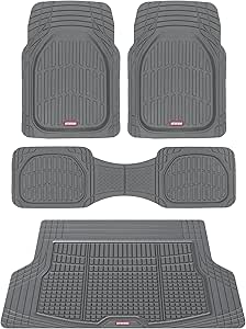 Motor Trend FlexTough Contour Liners Deep Dish 3 pc Rubber Floor Mats & Trimmable Trunk Liner Cargo Mat - Heavy Duty All Weather Protection Car Mats with Traction Grips Car Accessories (Gray)