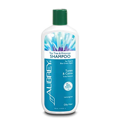 Aubrey Tea Tree & Primrose Shampoo | Tones & Calms Oily Scalp | Blue Green Algae & Evening Primrose | 75% Organic Ingredients | Oily Hair | 11oz