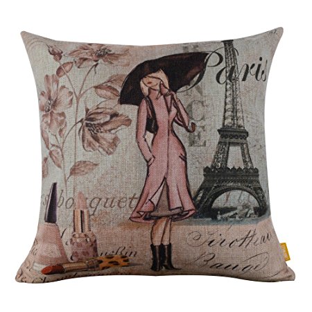 LINKWELL Paris Lady Eiffel Tower Perfume Cushion Cover Pillow Case