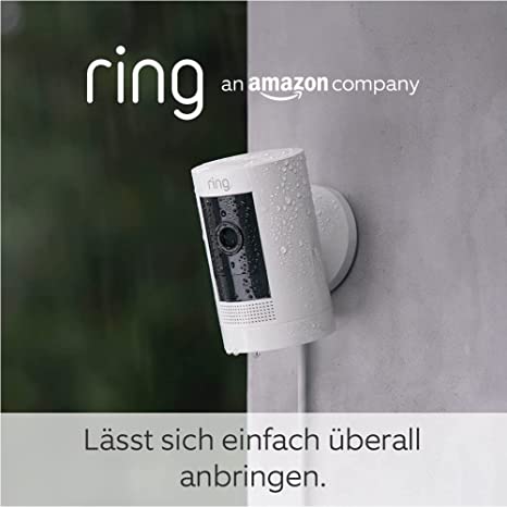 Ring Überwachungskamera außen (Ring Stick Up Cam Plug-In) | Sicherheitskamera mit 1080p HD-Video | witterungsbeständig geeignet für Haus & Grundstück | Akku und WLAN, Alexa-kompatibel Weiß